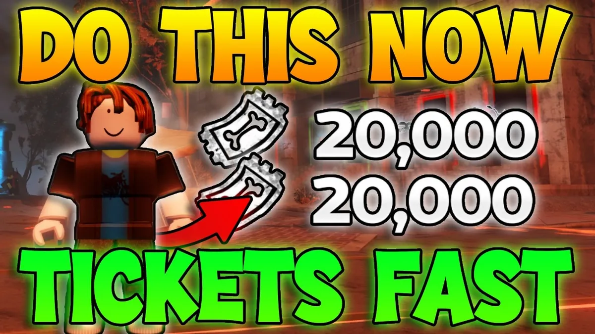 Video thumbnail with the text Tickets Fast, a Roblox avatar, and two ticket icons outside The Hollow theater.